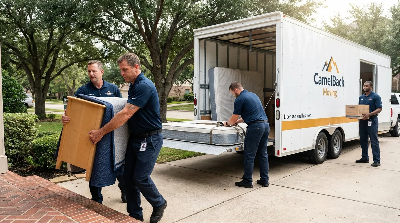Crew loading residential truck for cross-state move from Gatesville, TX