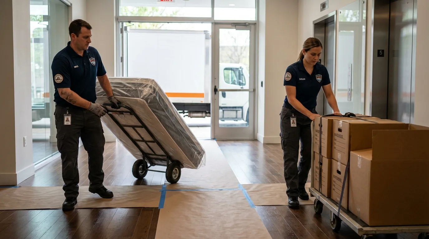 Professional apartment movers loading elevator in Gatesville, TX
